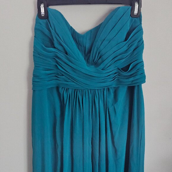 David's Bridal Long Strapless Chiffon Dress with Pleated Bodice - Teal - Picture 3 of 6